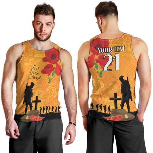 Australia Wallabies Rugby ANZAC Custom Men Tank Top Gallipoli Soldier With Aboriginal Dots Art