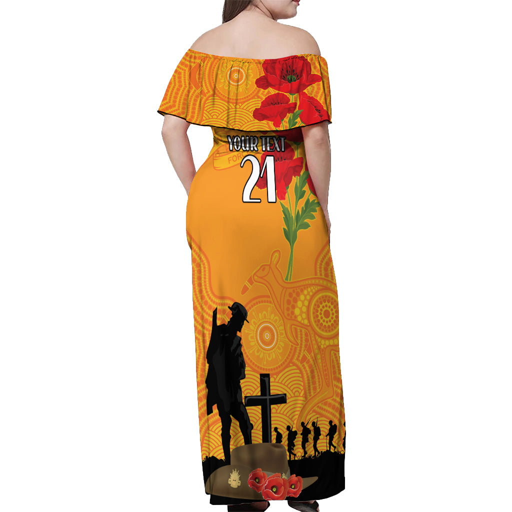 Australia Wallabies Rugby ANZAC Custom Off Shoulder Maxi Dress Gallipoli Soldier With Aboriginal Dots Art