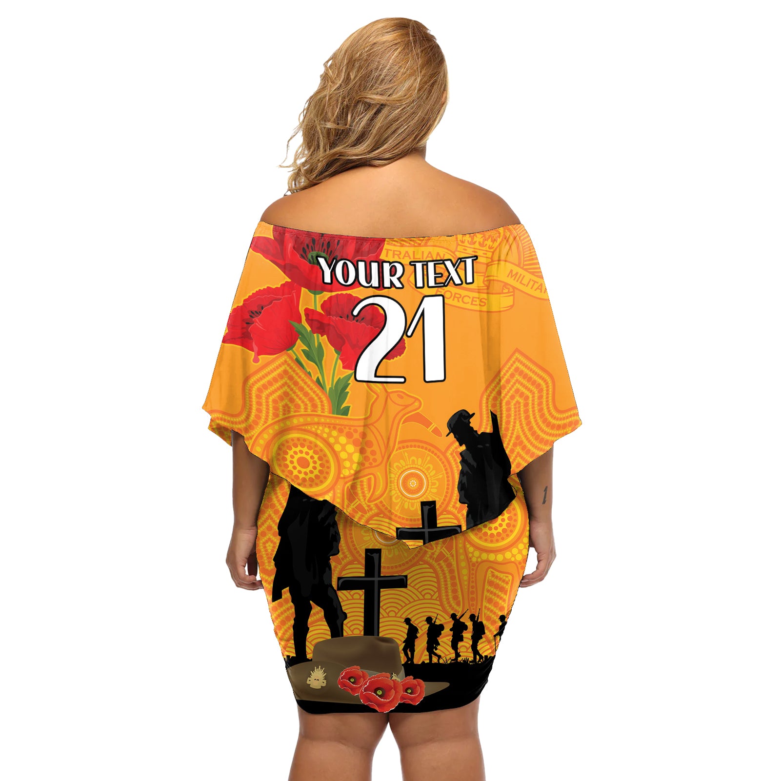 Australia Wallabies Rugby ANZAC Custom Off Shoulder Short Dress Gallipoli Soldier With Aboriginal Dots Art