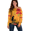 Australia Wallabies Rugby ANZAC Custom Off Shoulder Sweater Gallipoli Soldier With Aboriginal Dots Art