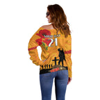 Australia Wallabies Rugby ANZAC Custom Off Shoulder Sweater Gallipoli Soldier With Aboriginal Dots Art