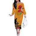 Australia Wallabies Rugby ANZAC Custom Off The Shoulder Long Sleeve Dress Gallipoli Soldier With Aboriginal Dots Art