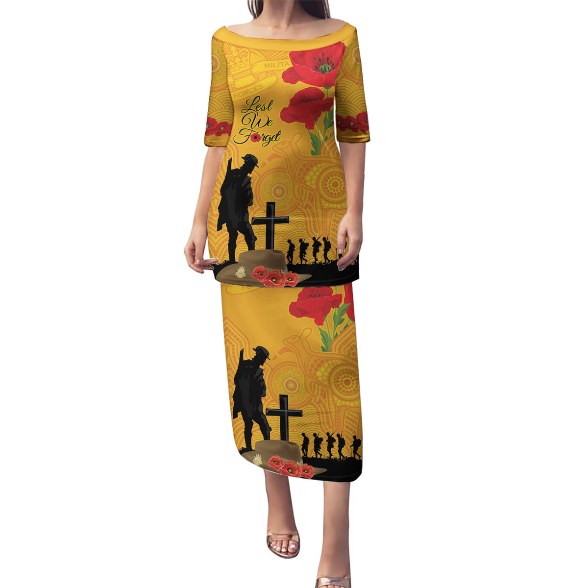 Australia Wallabies Rugby ANZAC Custom Puletasi Gallipoli Soldier With Aboriginal Dots Art