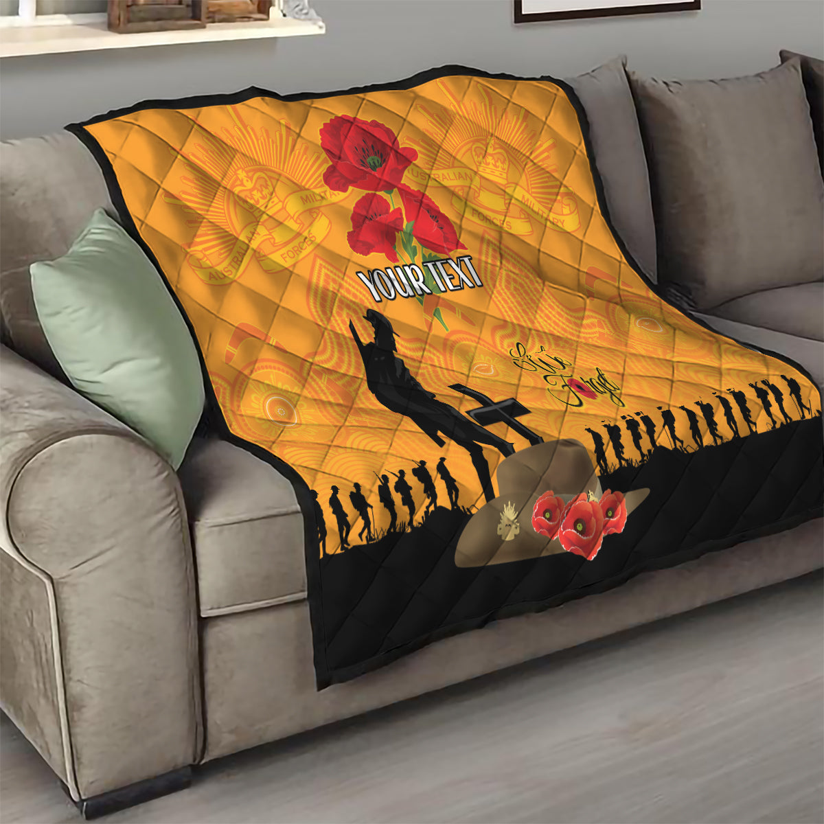 Australia Wallabies Rugby ANZAC Custom Quilt Gallipoli Soldier With Aboriginal Dots Art