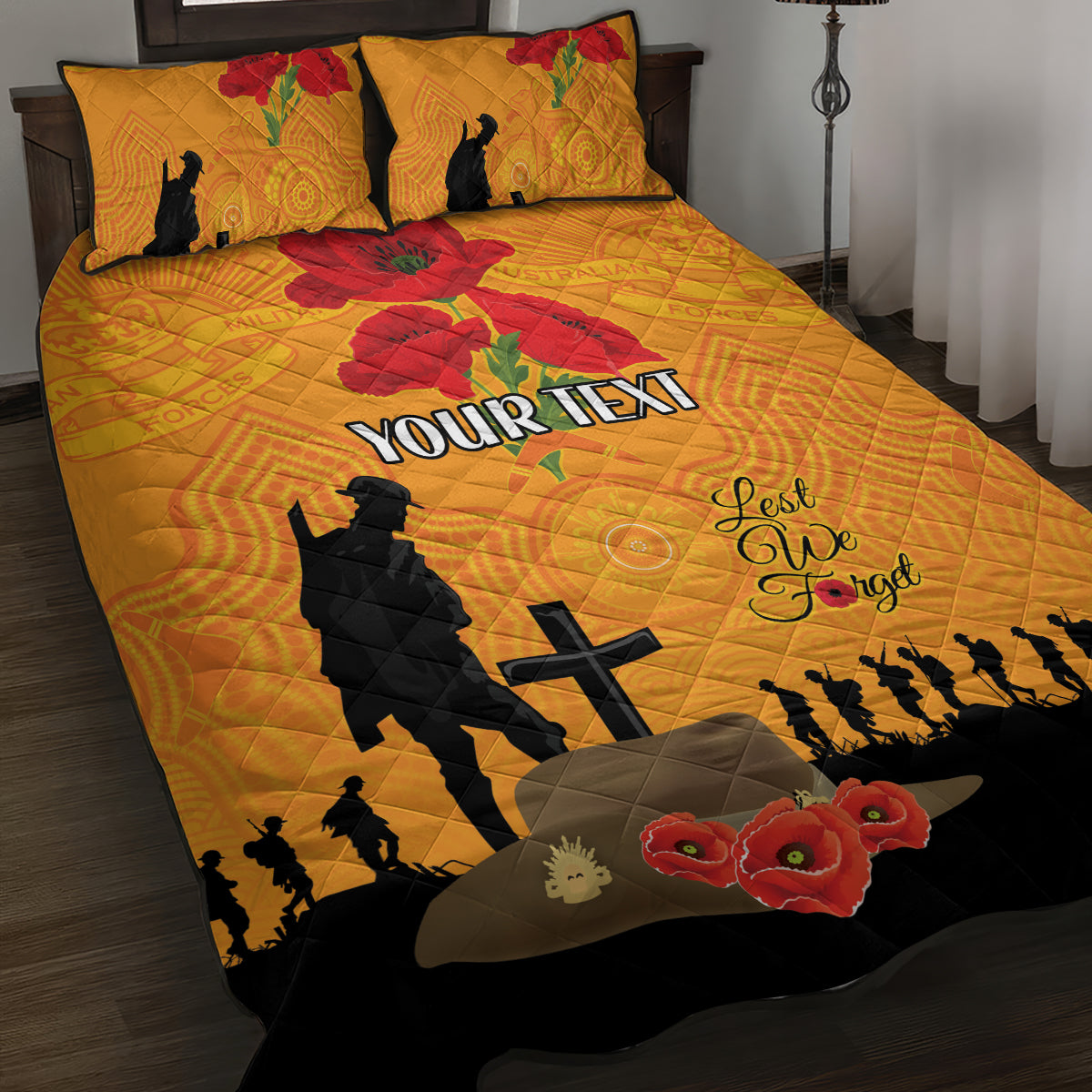 Australia Wallabies Rugby ANZAC Custom Quilt Bed Set Gallipoli Soldier With Aboriginal Dots Art