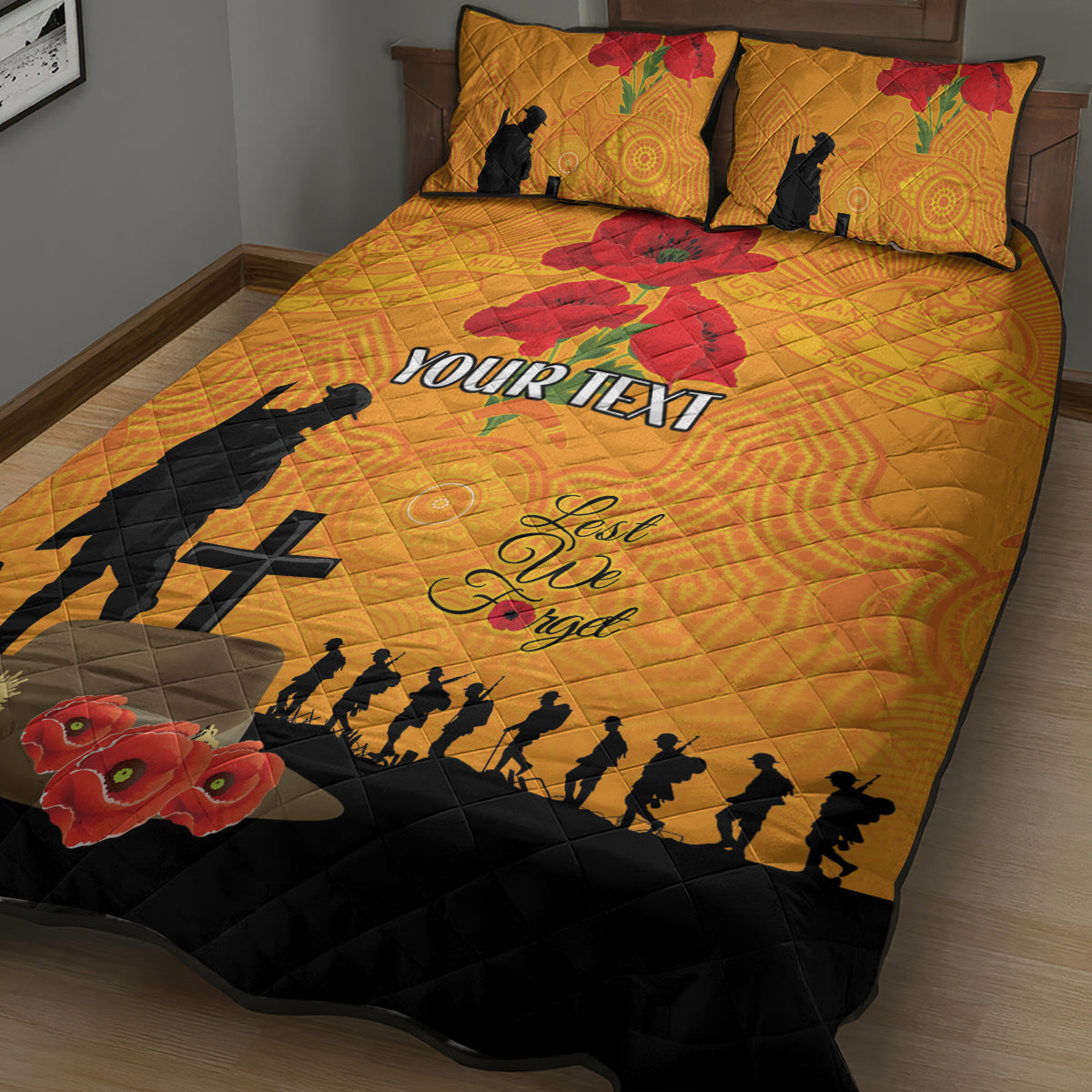 Australia Wallabies Rugby ANZAC Custom Quilt Bed Set Gallipoli Soldier With Aboriginal Dots Art