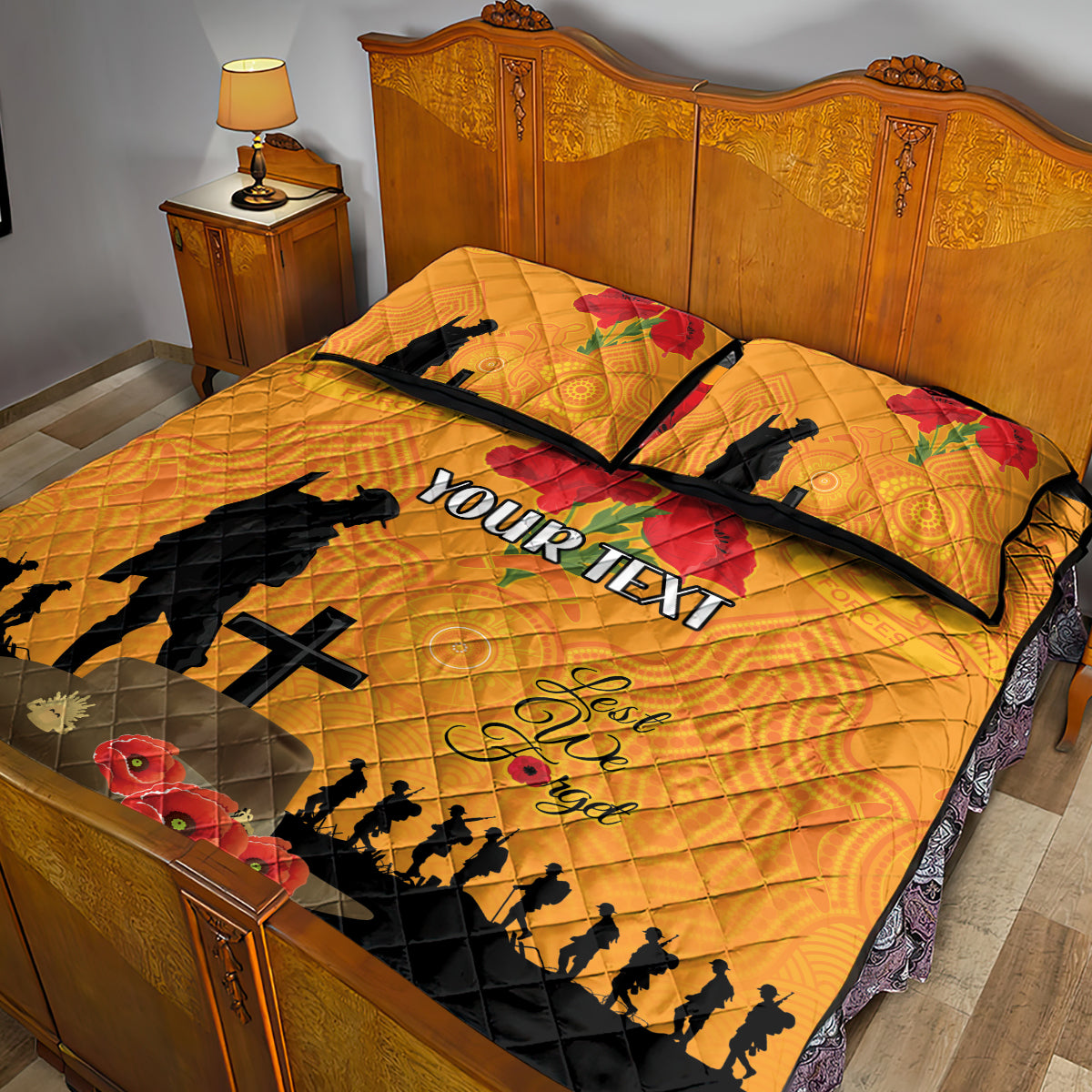 Australia Wallabies Rugby ANZAC Custom Quilt Bed Set Gallipoli Soldier With Aboriginal Dots Art