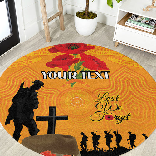 Australia Wallabies Rugby ANZAC Custom Round Carpet Gallipoli Soldier With Aboriginal Dots Art