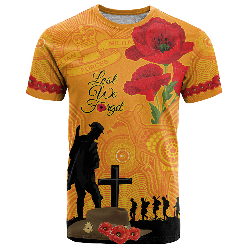 Australia Wallabies Rugby ANZAC Custom T Shirt Gallipoli Soldier With Aboriginal Dots Art