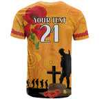 Australia Wallabies Rugby ANZAC Custom T Shirt Gallipoli Soldier With Aboriginal Dots Art