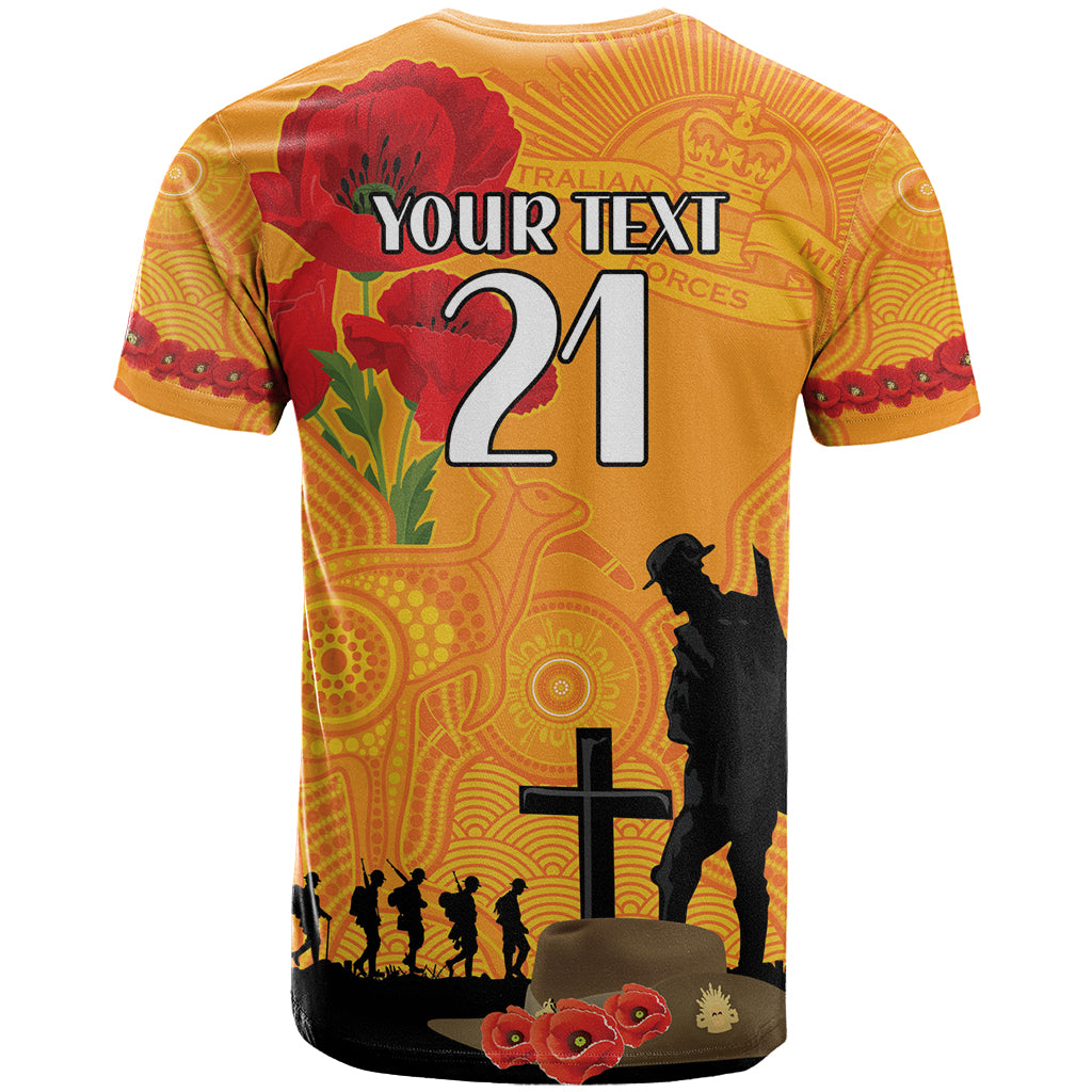 Australia Wallabies Rugby ANZAC Custom T Shirt Gallipoli Soldier With Aboriginal Dots Art