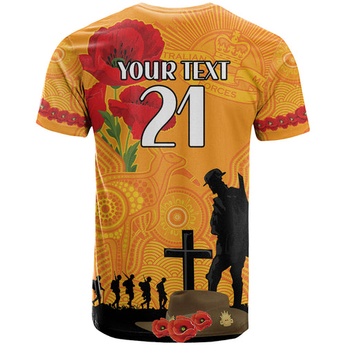 Australia Wallabies Rugby ANZAC Custom T Shirt Gallipoli Soldier With Aboriginal Dots Art