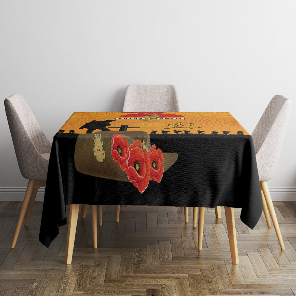Australia Wallabies Rugby ANZAC Custom Tablecloth Gallipoli Soldier With Aboriginal Dots Art