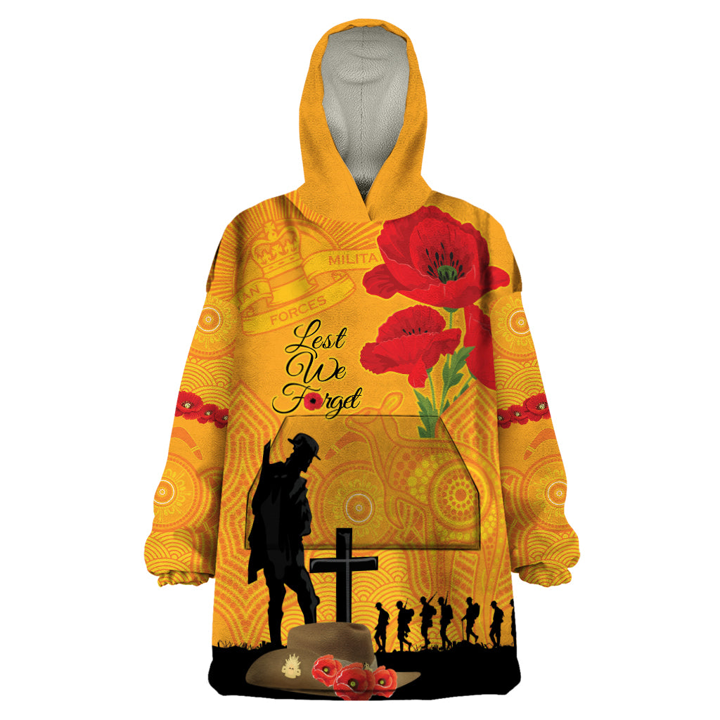 Australia Wallabies Rugby ANZAC Custom Wearable Blanket Hoodie Gallipoli Soldier With Aboriginal Dots Art