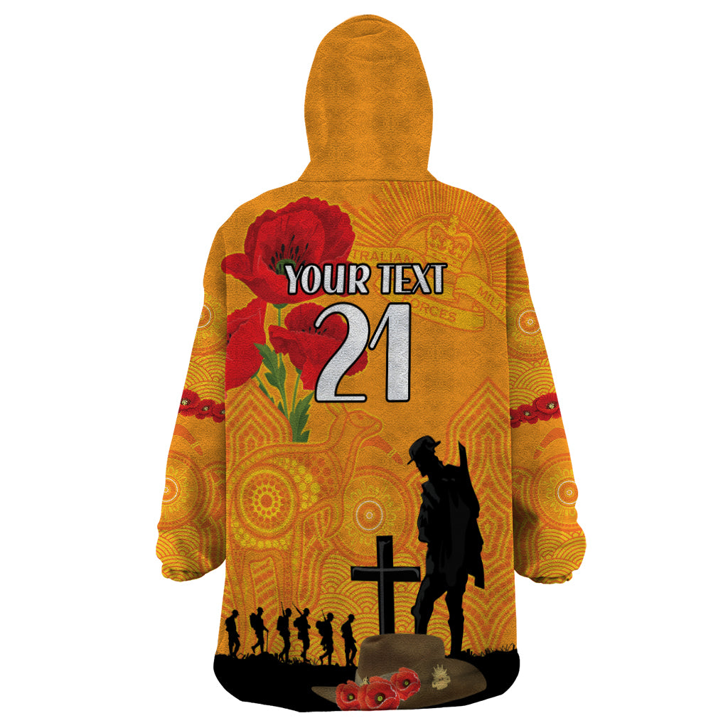 Australia Wallabies Rugby ANZAC Custom Wearable Blanket Hoodie Gallipoli Soldier With Aboriginal Dots Art