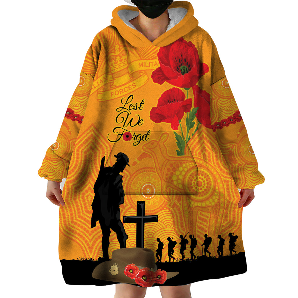 Australia Wallabies Rugby ANZAC Custom Wearable Blanket Hoodie Gallipoli Soldier With Aboriginal Dots Art