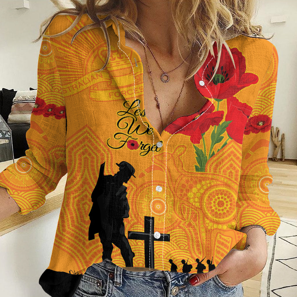 Australia Wallabies Rugby ANZAC Custom Women Casual Shirt Gallipoli Soldier With Aboriginal Dots Art