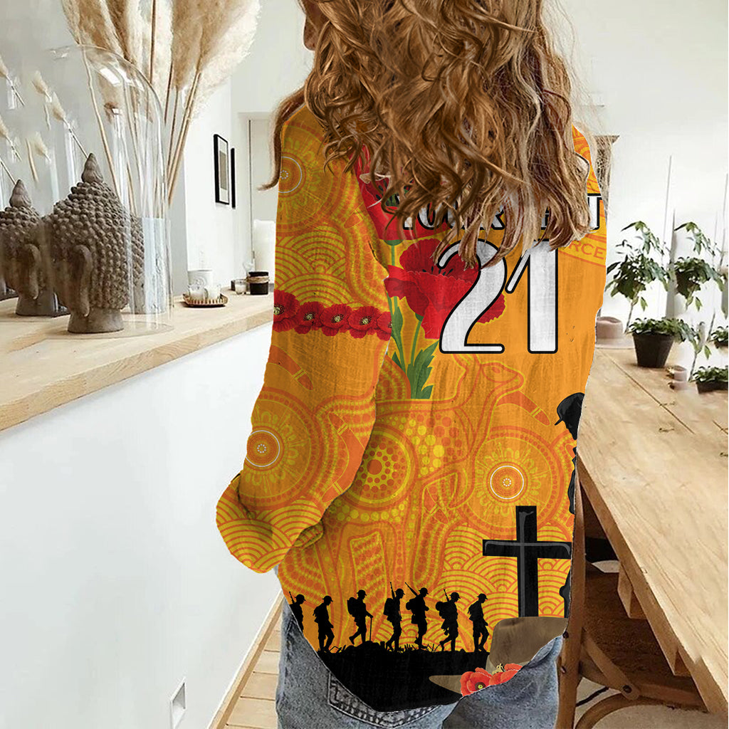 Australia Wallabies Rugby ANZAC Custom Women Casual Shirt Gallipoli Soldier With Aboriginal Dots Art