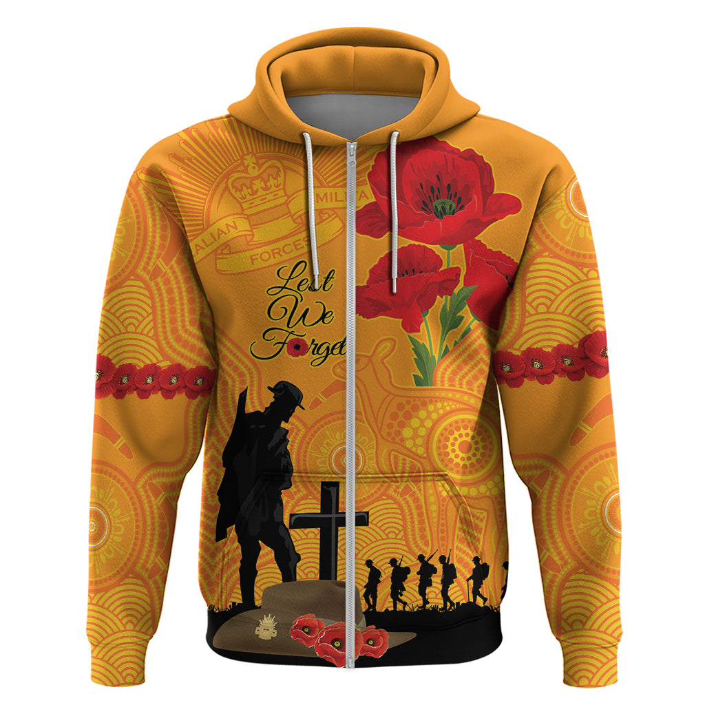 Australia Wallabies Rugby ANZAC Custom Zip Hoodie Gallipoli Soldier With Aboriginal Dots Art