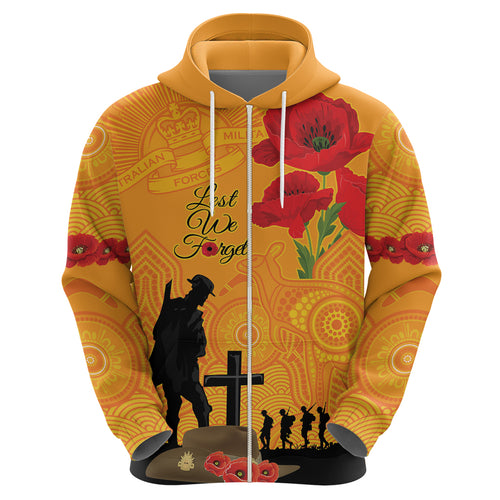Australia Wallabies Rugby ANZAC Custom Zip Hoodie Gallipoli Soldier With Aboriginal Dots Art
