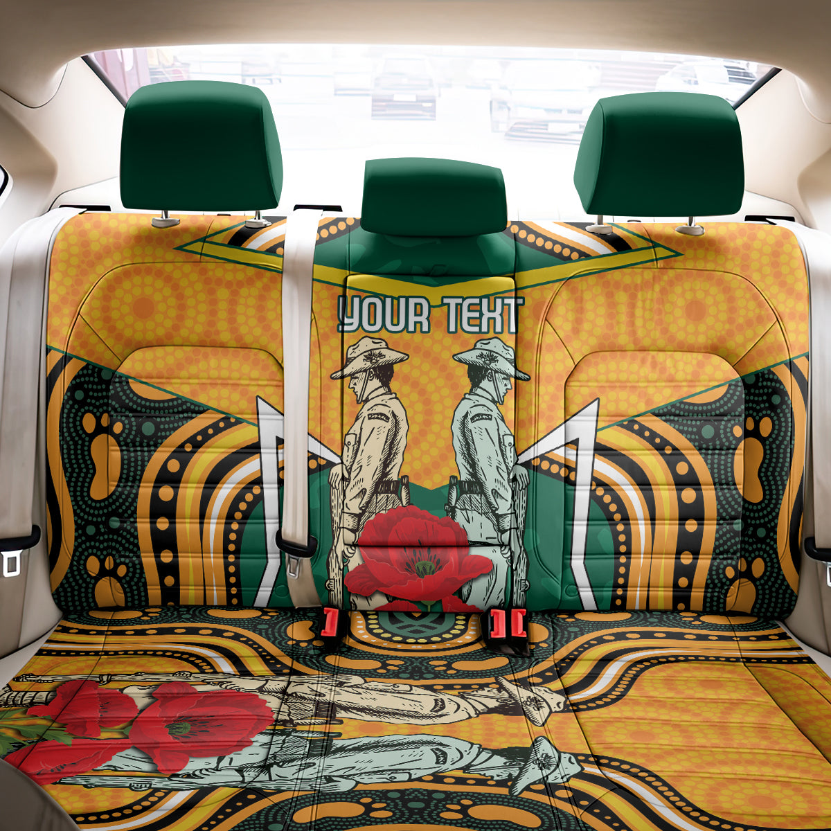Australia Wallabies Rugby ANZAC Custom Back Car Seat Cover Poppy Soldier With Aboriginal Dots Art