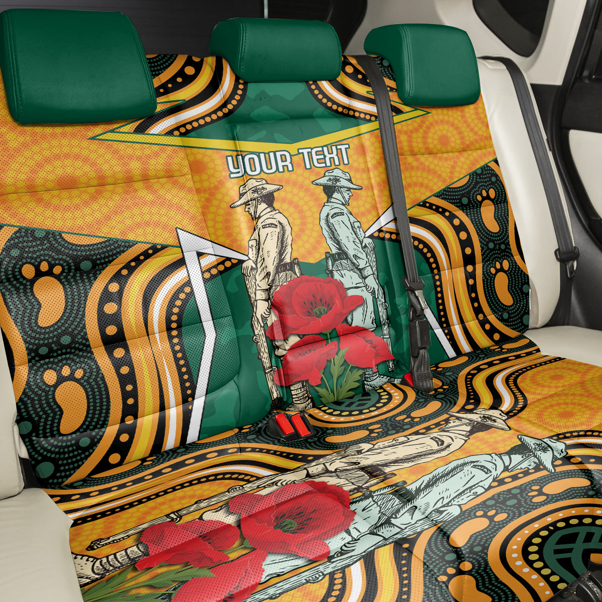 Australia Wallabies Rugby ANZAC Custom Back Car Seat Cover Poppy Soldier With Aboriginal Dots Art