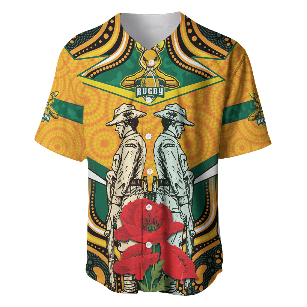 Australia Wallabies Rugby ANZAC Custom Baseball Jersey Poppy Soldier With Aboriginal Dots Art