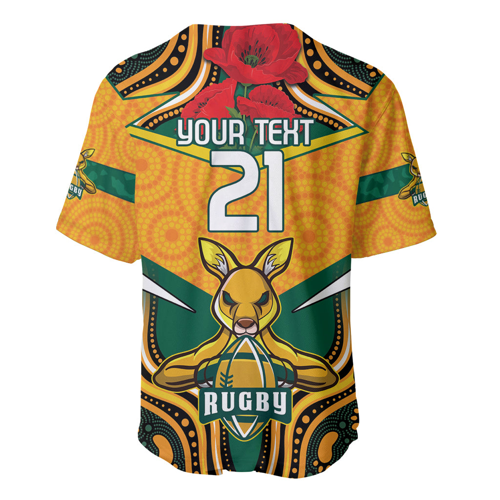 Australia Wallabies Rugby ANZAC Custom Baseball Jersey Poppy Soldier With Aboriginal Dots Art
