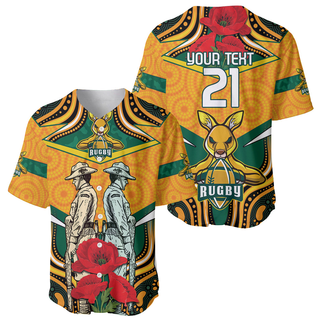 Australia Wallabies Rugby ANZAC Custom Baseball Jersey Poppy Soldier With Aboriginal Dots Art
