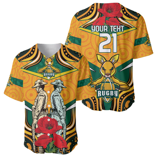 Australia Wallabies Rugby ANZAC Custom Baseball Jersey Poppy Soldier With Aboriginal Dots Art