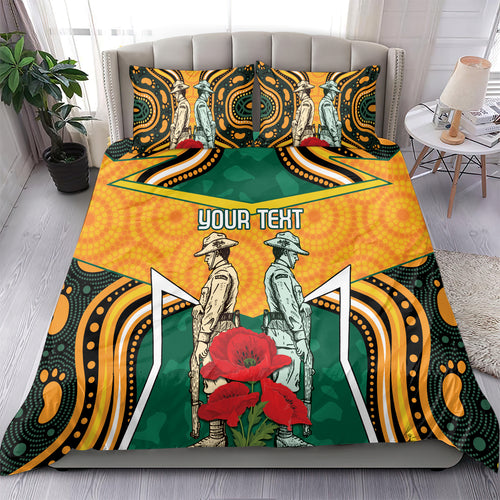 Australia Wallabies Rugby ANZAC Custom Bedding Set Poppy Soldier With Aboriginal Dots Art