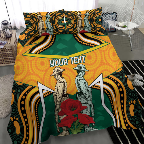 Australia Wallabies Rugby ANZAC Custom Bedding Set Poppy Soldier With Aboriginal Dots Art