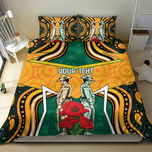 Australia Wallabies Rugby ANZAC Custom Bedding Set Poppy Soldier With Aboriginal Dots Art