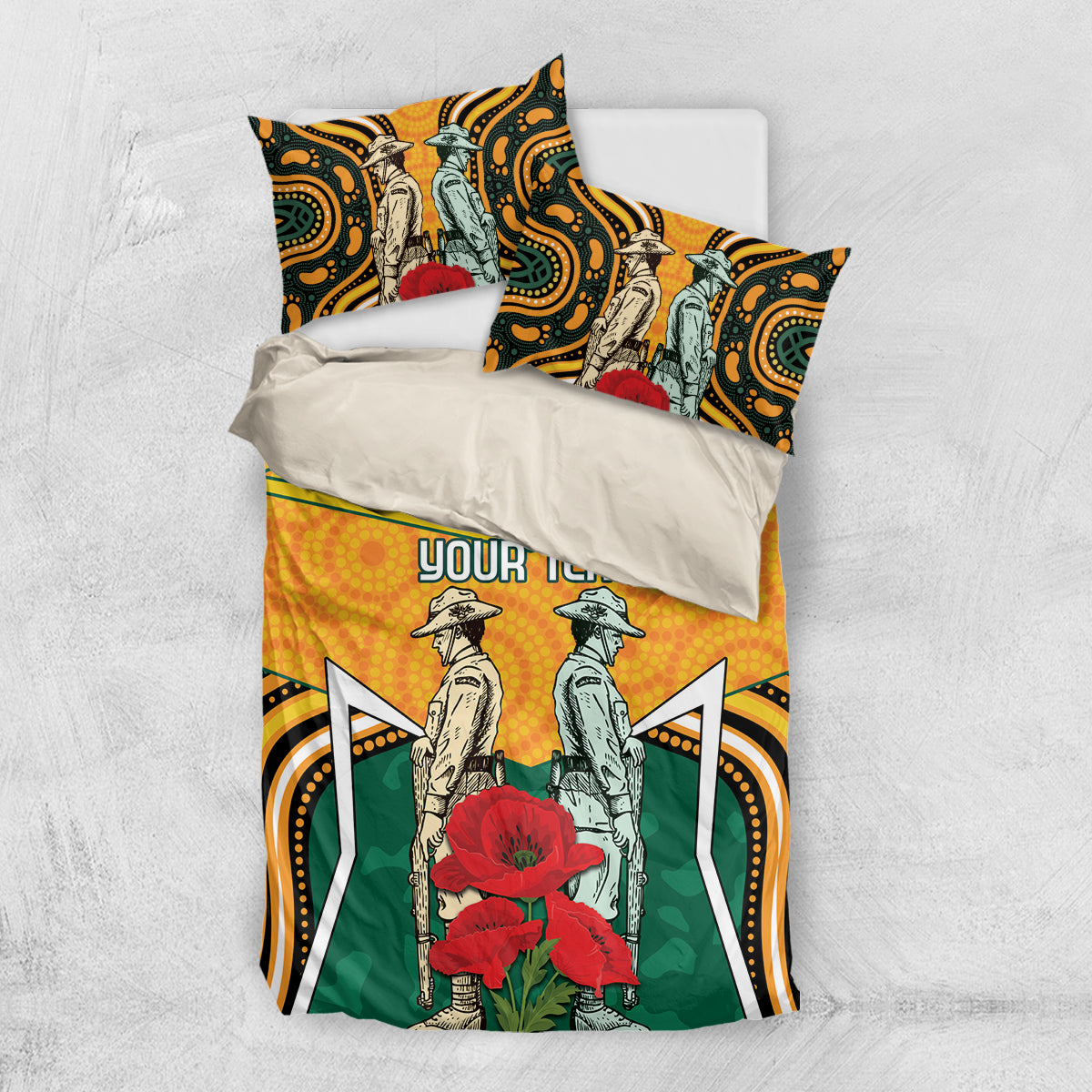 Australia Wallabies Rugby ANZAC Custom Bedding Set Poppy Soldier With Aboriginal Dots Art