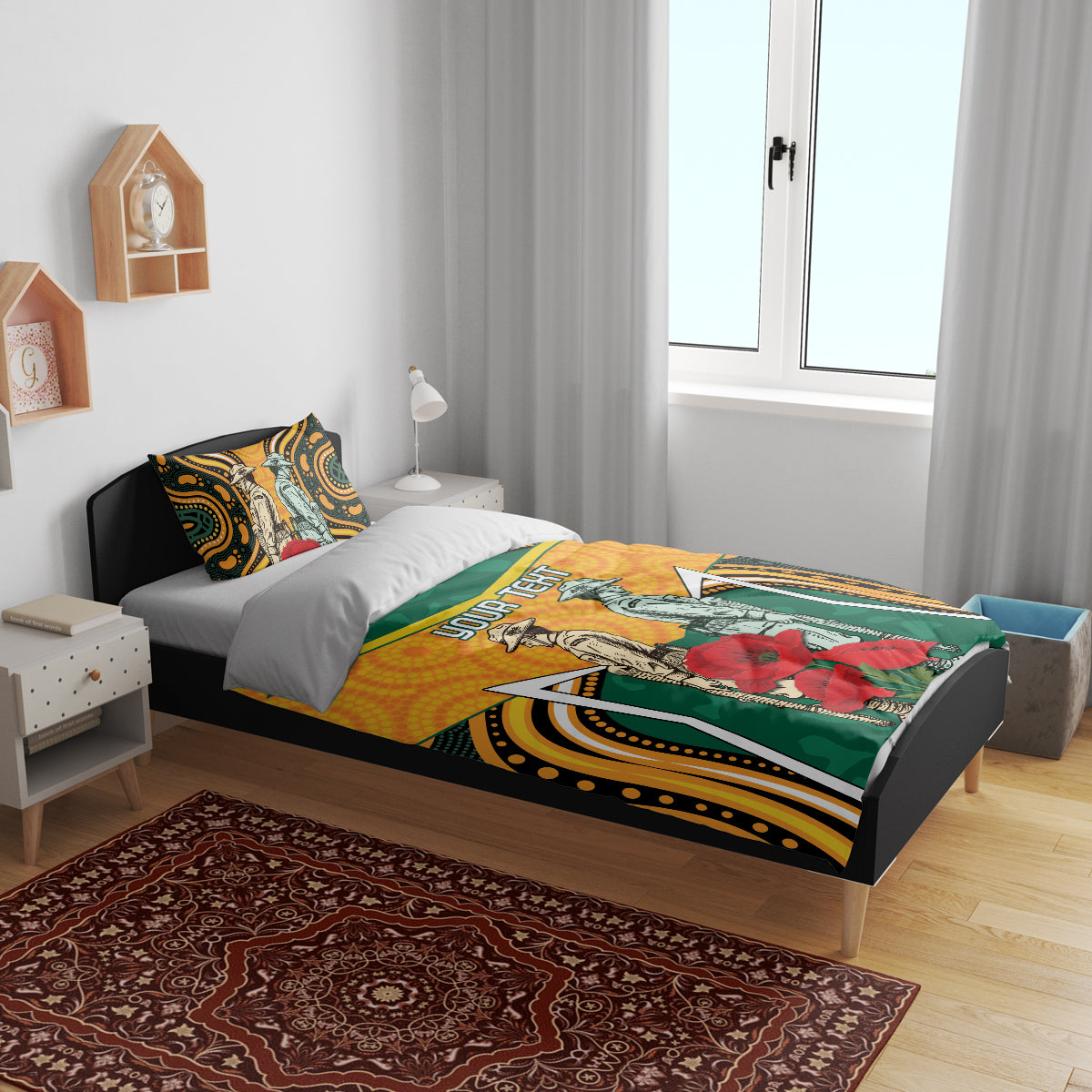 Australia Wallabies Rugby ANZAC Custom Bedding Set Poppy Soldier With Aboriginal Dots Art