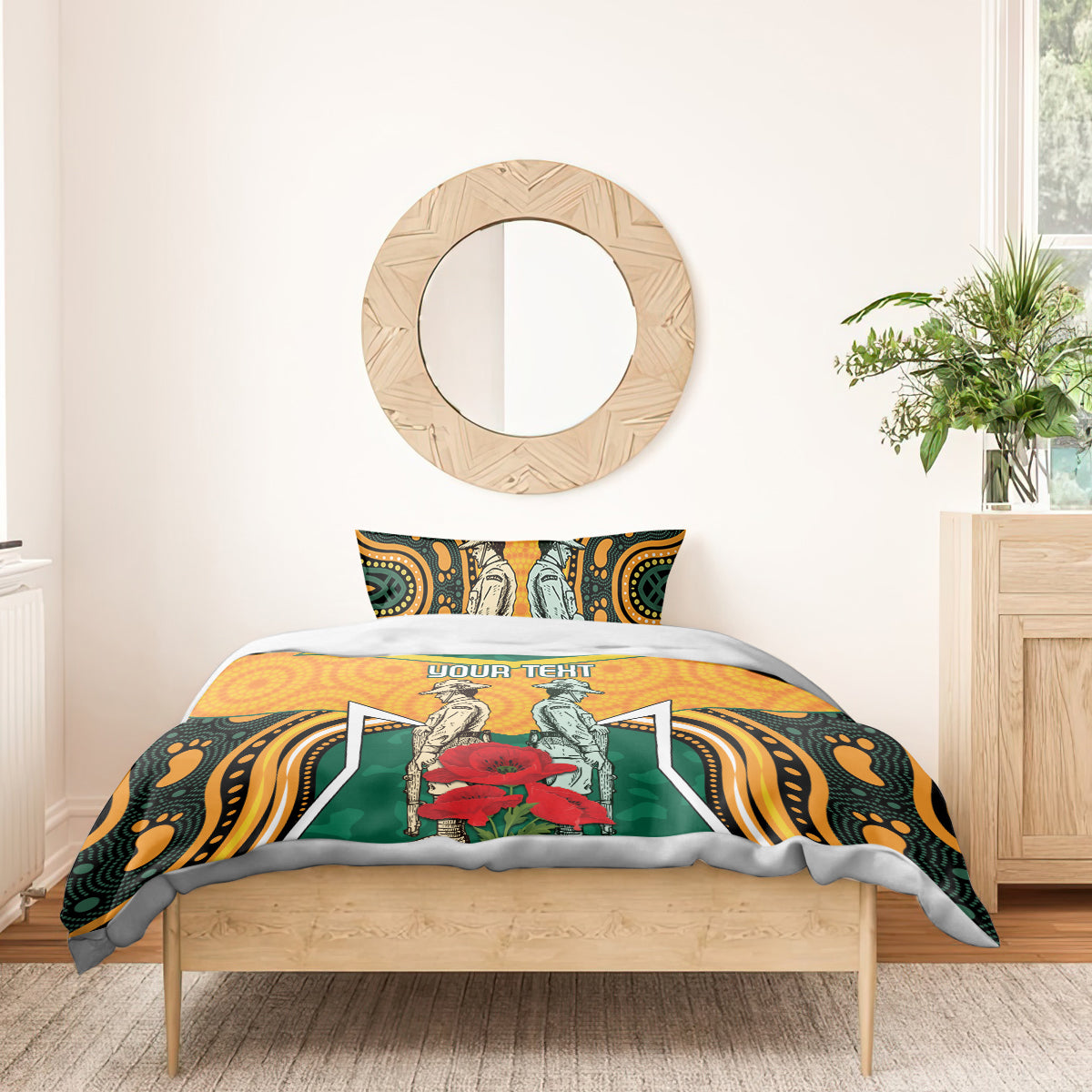 Australia Wallabies Rugby ANZAC Custom Bedding Set Poppy Soldier With Aboriginal Dots Art