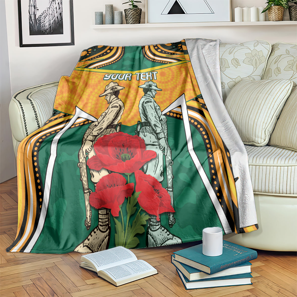 Australia Wallabies Rugby ANZAC Custom Blanket Poppy Soldier With Aboriginal Dots Art