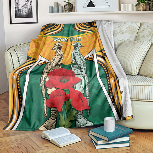 Australia Wallabies Rugby ANZAC Custom Blanket Poppy Soldier With Aboriginal Dots Art