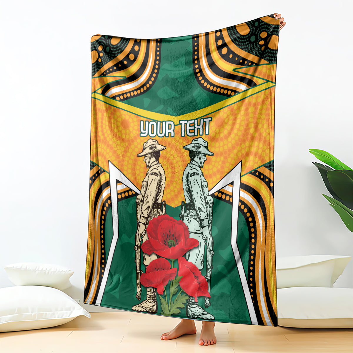Australia Wallabies Rugby ANZAC Custom Blanket Poppy Soldier With Aboriginal Dots Art