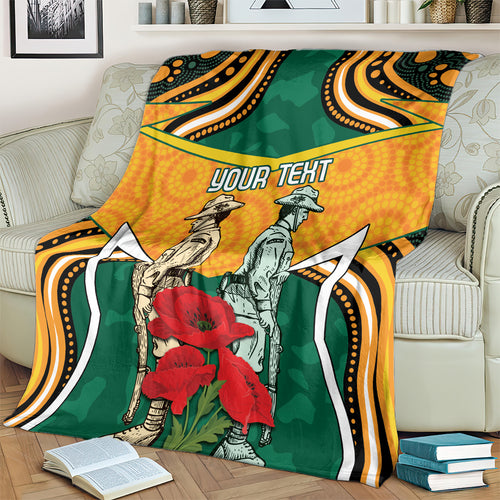 Australia Wallabies Rugby ANZAC Custom Blanket Poppy Soldier With Aboriginal Dots Art