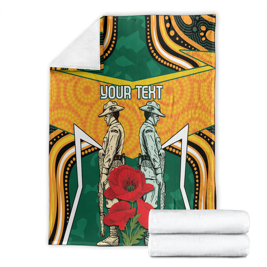 Australia Wallabies Rugby ANZAC Custom Blanket Poppy Soldier With Aboriginal Dots Art
