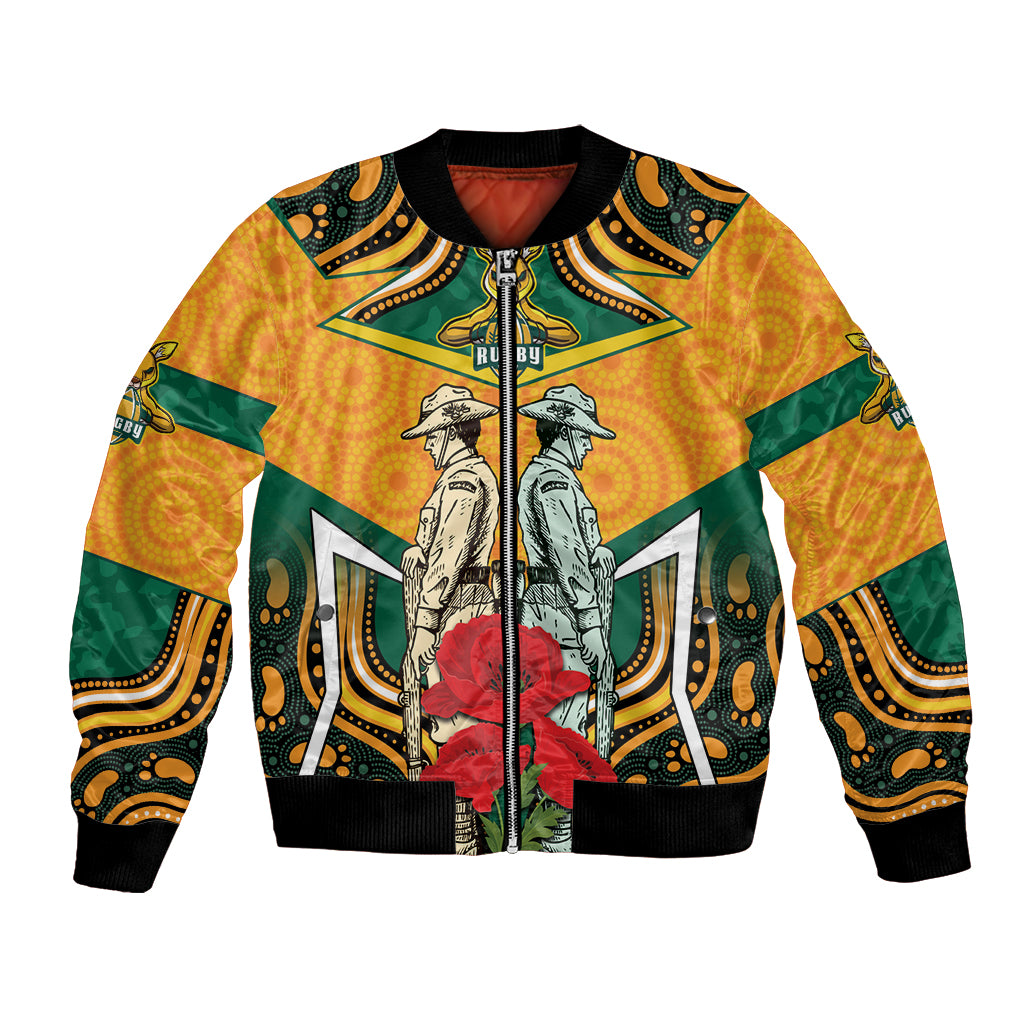 Australia Wallabies Rugby ANZAC Custom Bomber Jacket Poppy Soldier With Aboriginal Dots Art