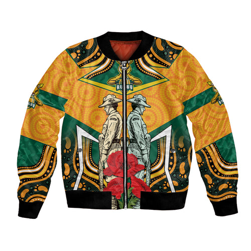 Australia Wallabies Rugby ANZAC Custom Bomber Jacket Poppy Soldier With Aboriginal Dots Art