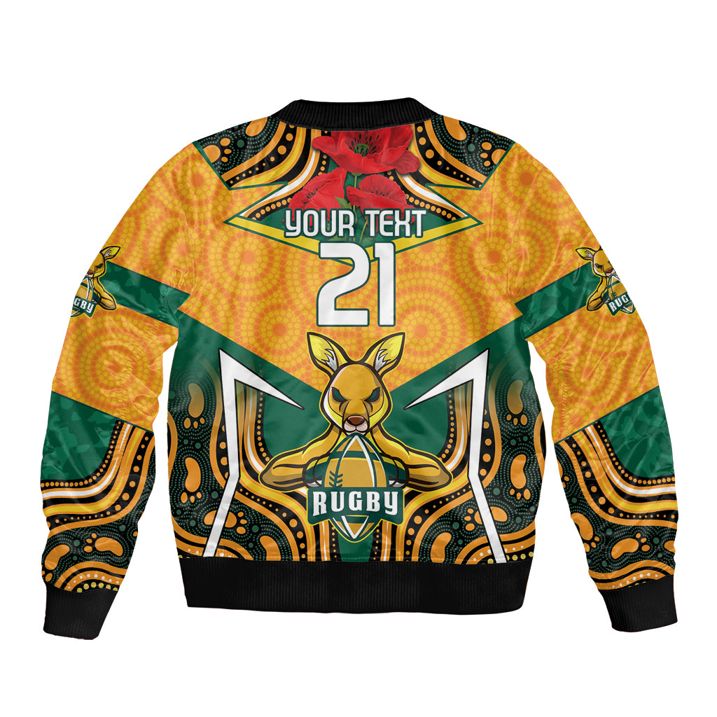 Australia Wallabies Rugby ANZAC Custom Bomber Jacket Poppy Soldier With Aboriginal Dots Art