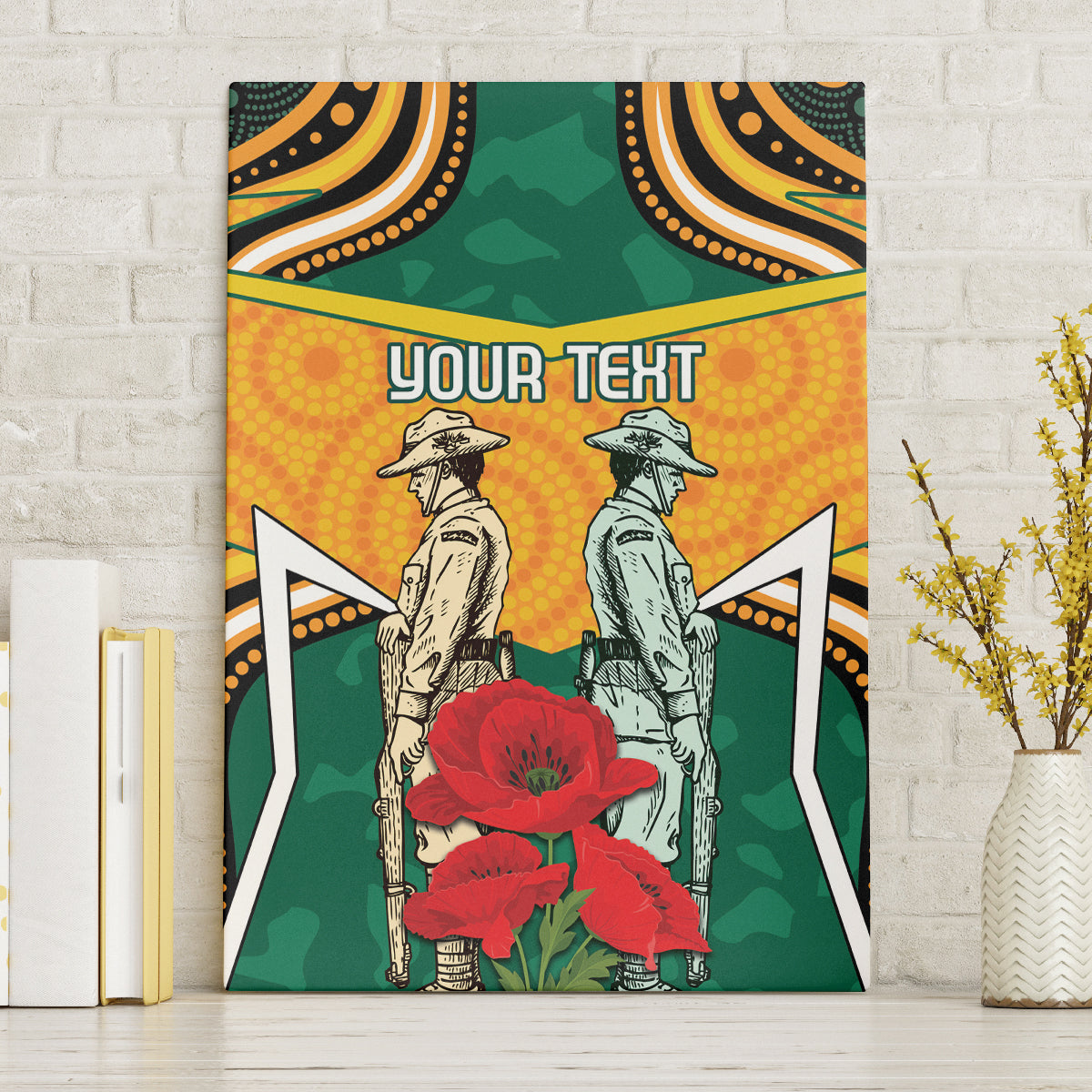Australia Wallabies Rugby ANZAC Custom Canvas Wall Art Poppy Soldier With Aboriginal Dots Art