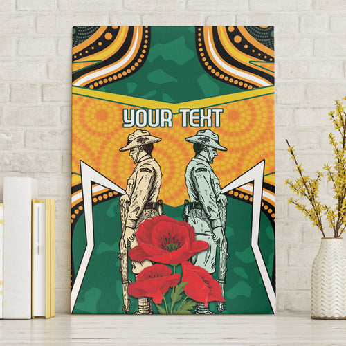 Australia Wallabies Rugby ANZAC Custom Canvas Wall Art Poppy Soldier With Aboriginal Dots Art