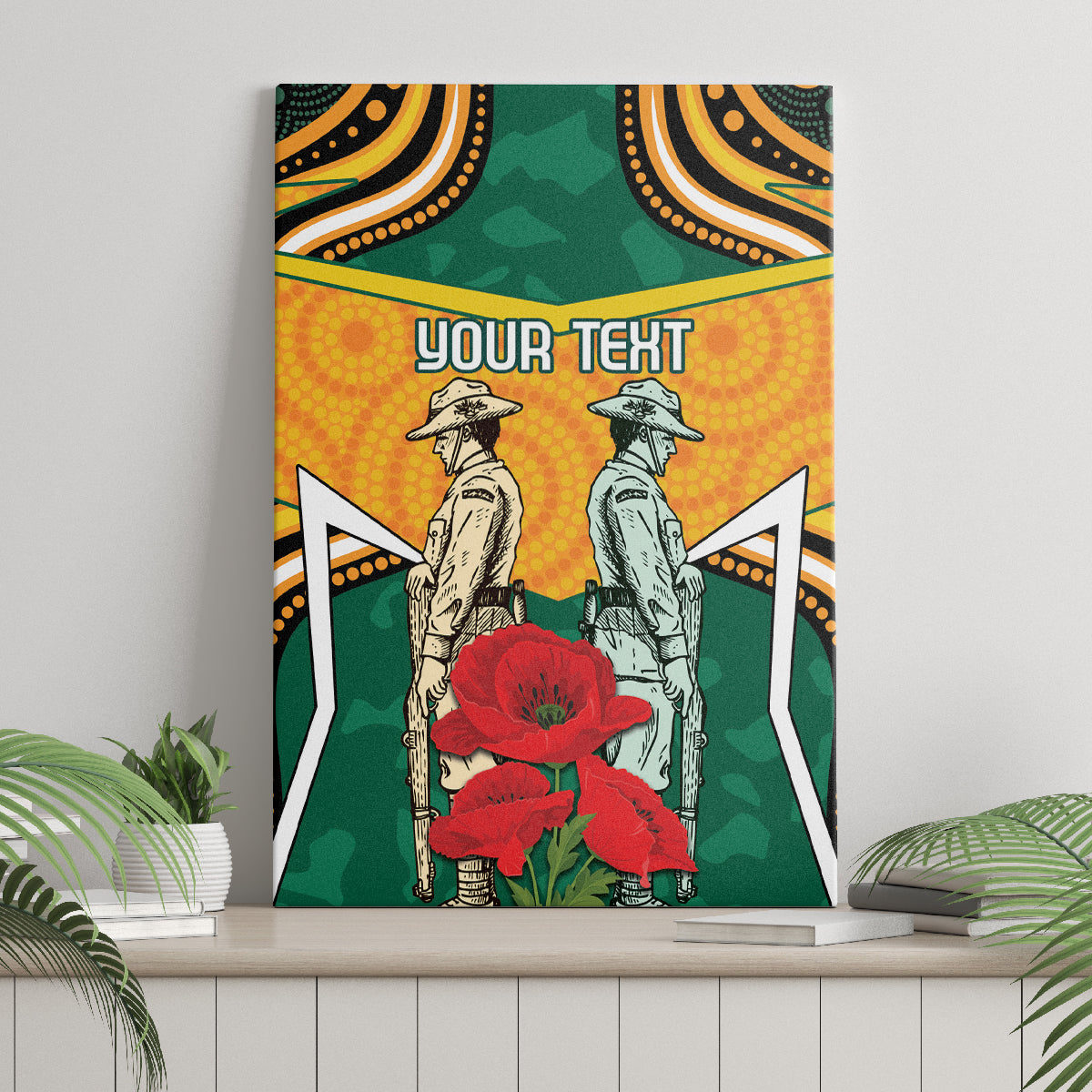 Australia Wallabies Rugby ANZAC Custom Canvas Wall Art Poppy Soldier With Aboriginal Dots Art