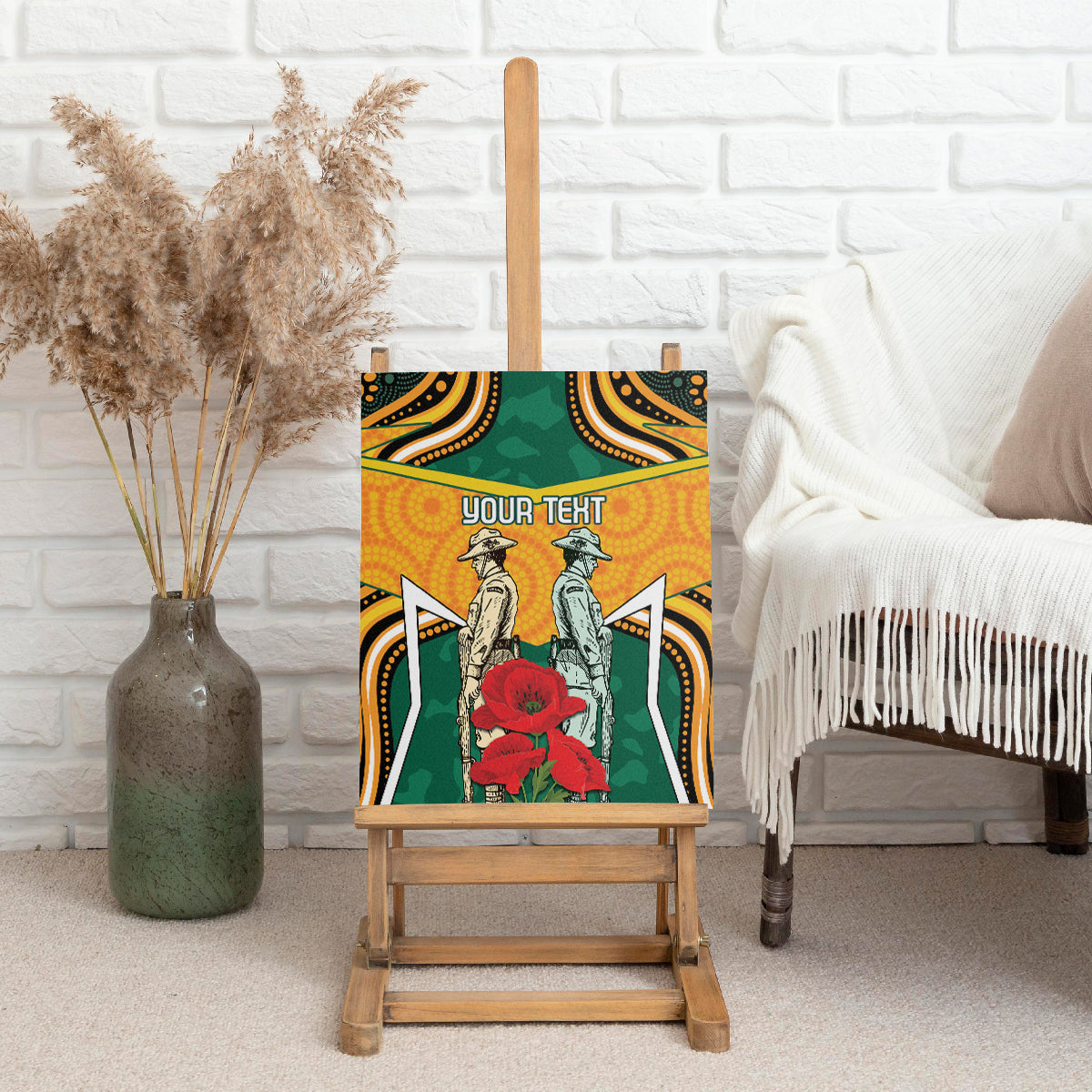 Australia Wallabies Rugby ANZAC Custom Canvas Wall Art Poppy Soldier With Aboriginal Dots Art
