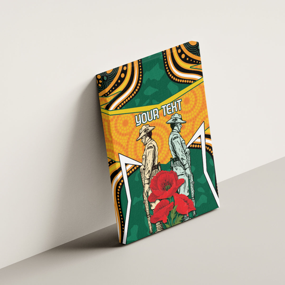 Australia Wallabies Rugby ANZAC Custom Canvas Wall Art Poppy Soldier With Aboriginal Dots Art