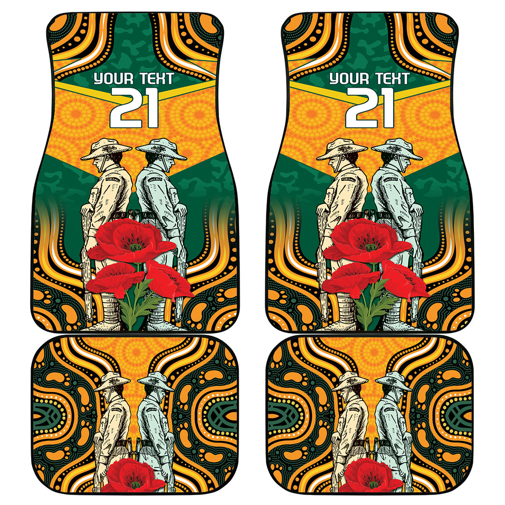Australia Wallabies Rugby ANZAC Custom Car Mats Poppy Soldier With Aboriginal Dots Art